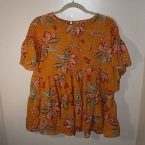 Size medium orange printed flowy blouse